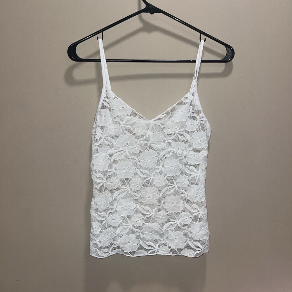 Women's Y2K White Babydoll Tank S Sheer Lace Coquette Angel Cottagecore Prairie
